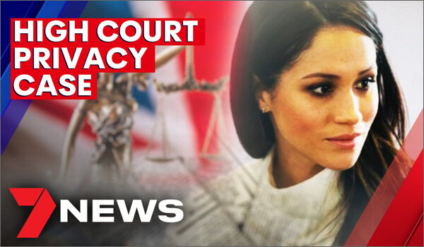 «Герцогиня Сассекская выиграла в Высоком суде дело о нарушении конфиденциальности против британского таблоида, который опубликовал выдержки из ее частного письма отцу. Меган рада победе, но говорит, что нанесенный ущерб огромен». Кадр из видеоролика 7NEWS, посвященного судебному процессу