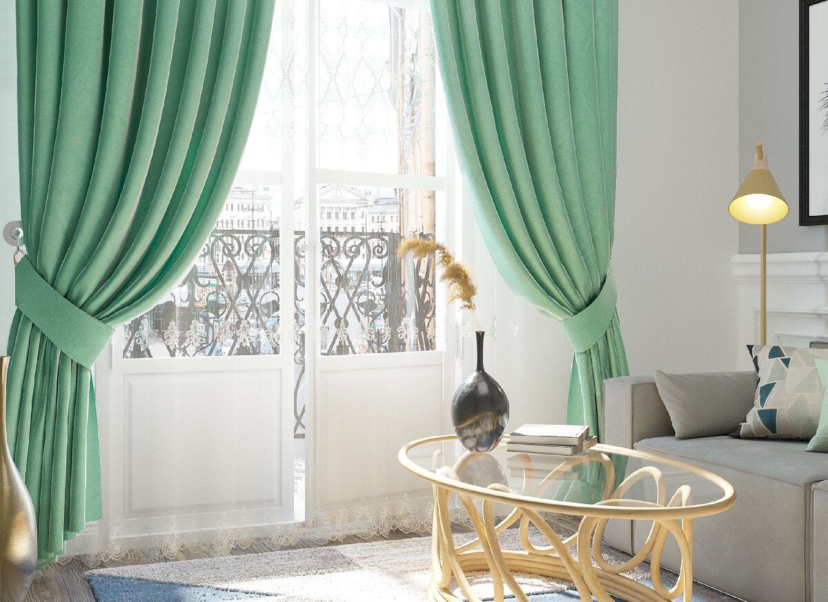 Комплект штор и тюля Бархат Шалфей