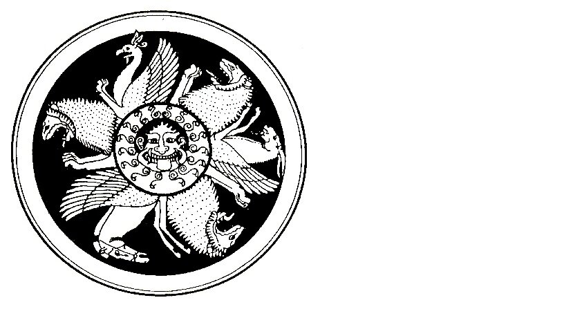 Изображение Медузы Горгоны (антропоморфное изображение звезды) на Горгонионе (щит). Греция.Рис. №  1. Звезда. Рисунок на полях (прорисовка).