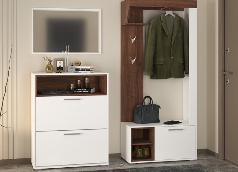 Прихожая Лайт Белый премиум/орех селект каминный