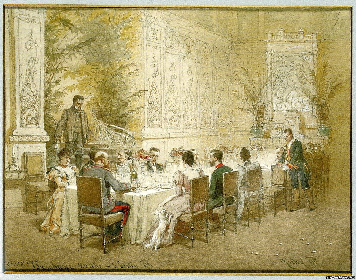 Михай Зичи "Обед в Беловежском Охотничьем дворце в конце августа 1894 года. 