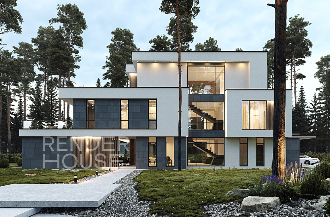 🔥Проект дома 618 м² в стиле Хай-тек за 27 млн руб. | Render House ...
