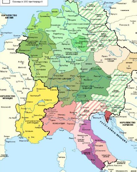    Границы Священной Римской Империи в X в. Фото: Volodimer, по лицензии CC BY-SA 3.0