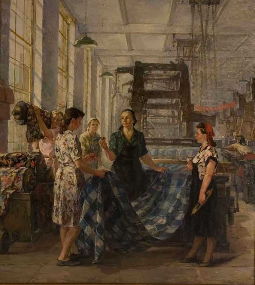 Татьяна Копнина. На текстильной фабрике. 1950 г. Фото: oph-art.ru