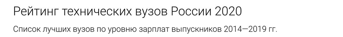 Статья называется «Рейтинг технических вузов России 2020»