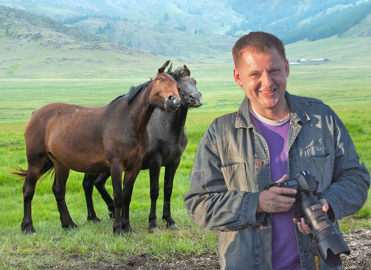 Автор "Фотопутешествий" на фоне лошадок.