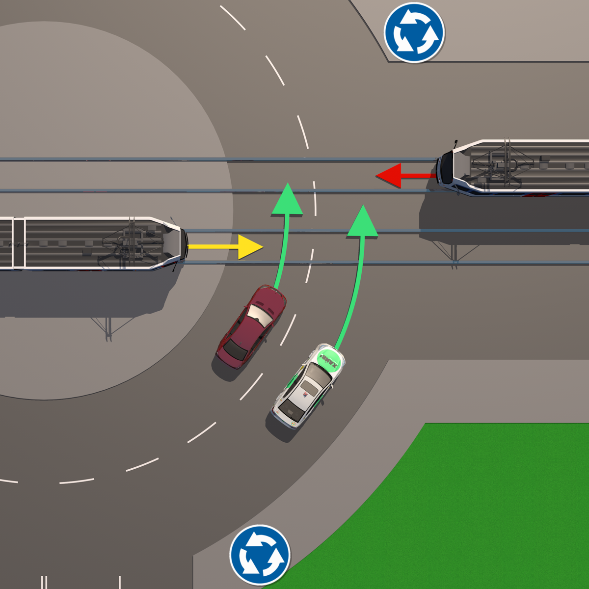 Пересечение автомобилей. Круговое движение с трамвайными путями. Движение на перекрестке с трамвайными путями. Перекресток с трамвайными путями. Поворот налево на круговом перекрестке.