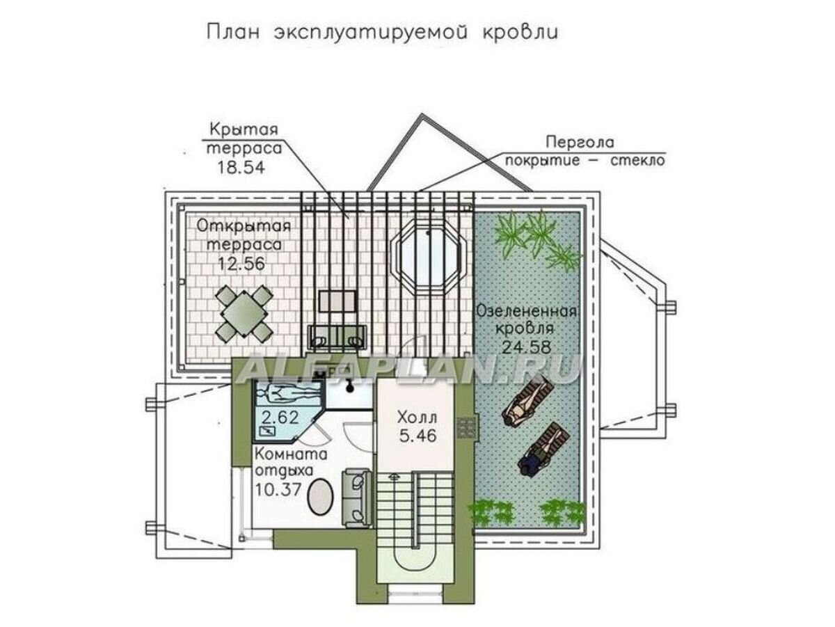 Планировка верхнего уровня дома 446А «Земляничная поляна», © Владимир Тарасов