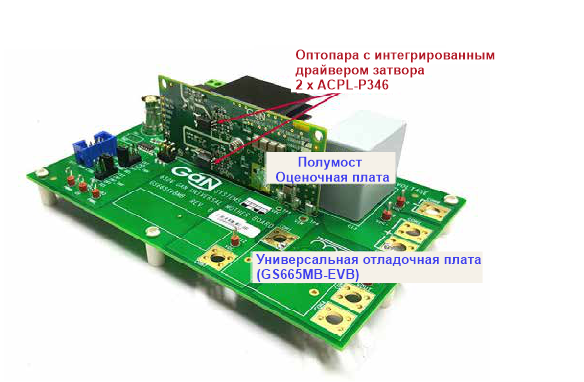 Демоплата с полумостовым преобразователем на базе GaN-транзисторов и ACPL-P346