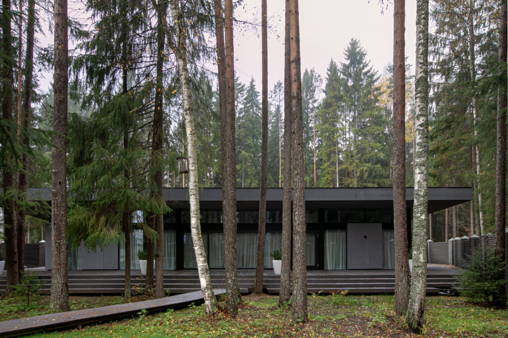  Центральный фасад. Фиброцементные плиты, Equitone: фасад, Linea; торцы и свесы кровли, Tectiva.