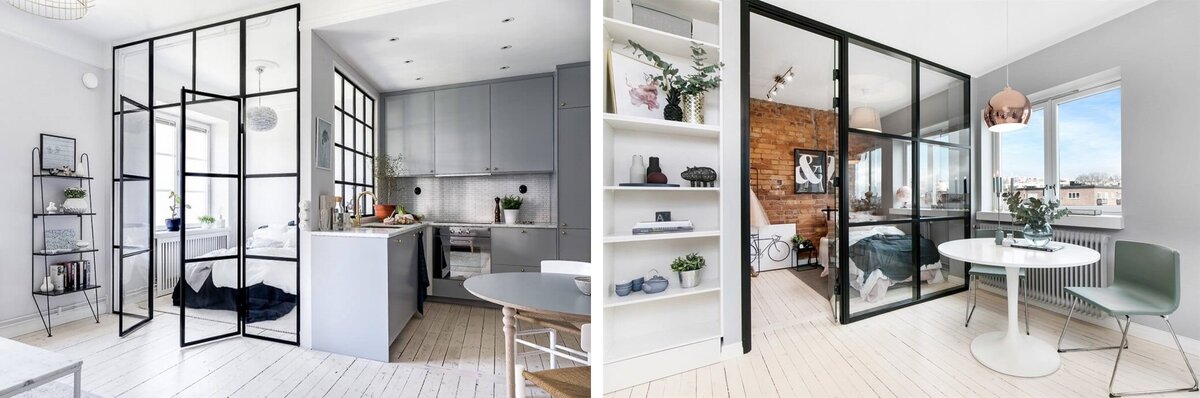 Перегородки можно делать раздвижные или с открывающимися дверьми