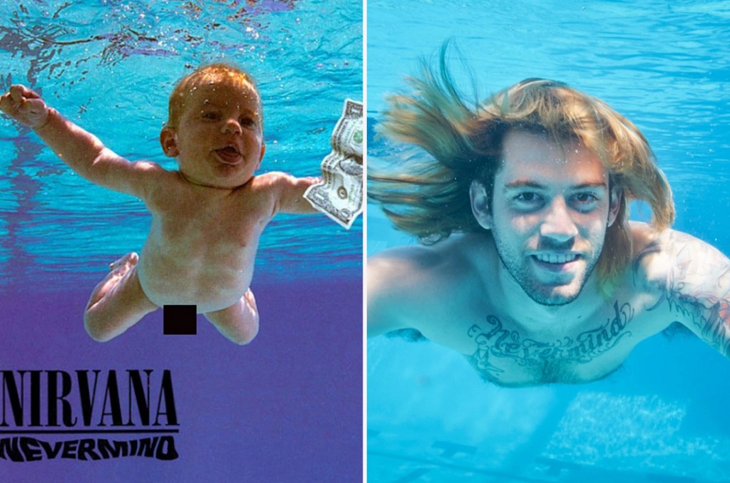 Слева – зацензуренная обложка «Nevermind». Справа – её герой Спенсер Элден.
