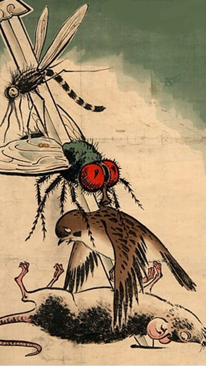 Пропагандистский плакат, посвященный кампании по борьбе с «четырьмя вредителями»/ © urokiistorii.ru