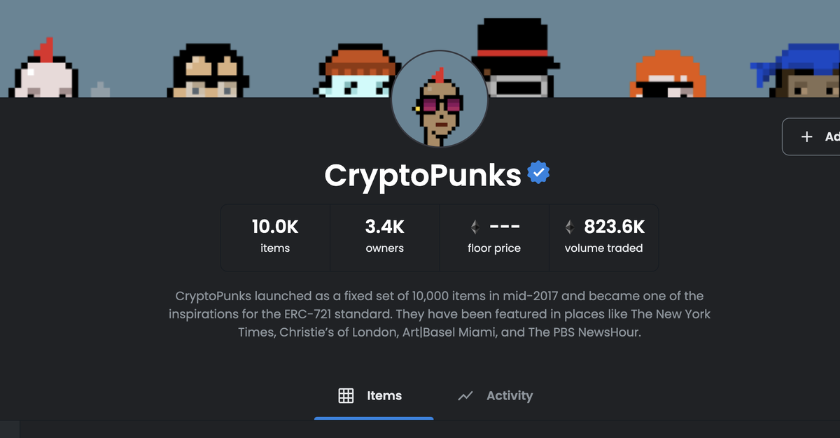 CryptoPunks OpenSea profile.
