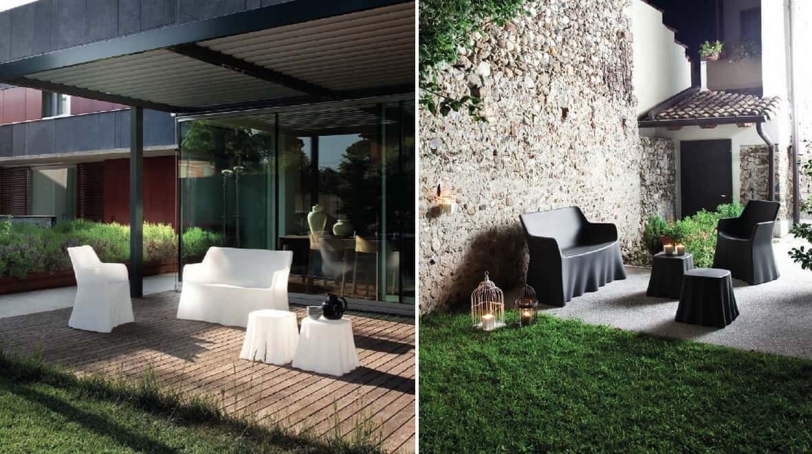 Садовая мебель Domitalia Phantom из формованного полиэтилена, экологичного и негорючего материала.