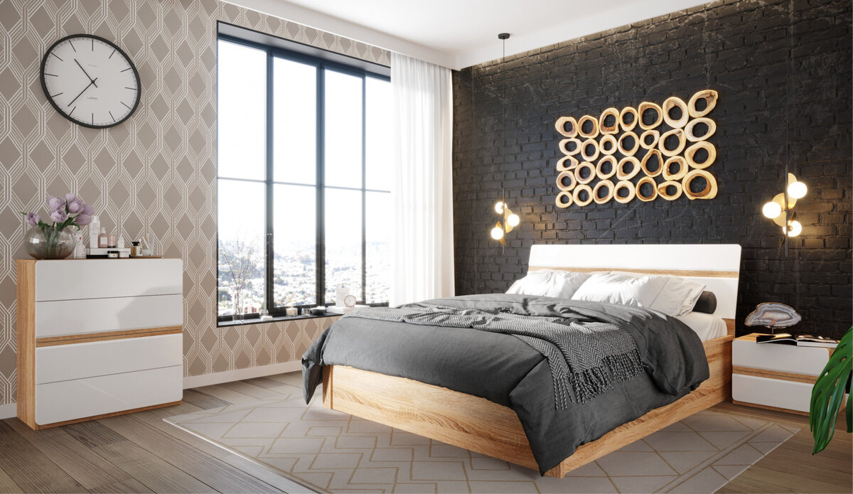 Спальный гарнитур Дакота Сонома/белый глянец