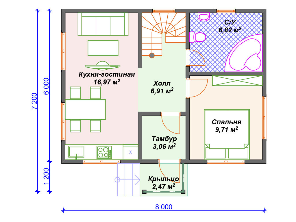 Проект простого каркасного дома 6х8 м | Arplans.ru - проекты домов | Дзен