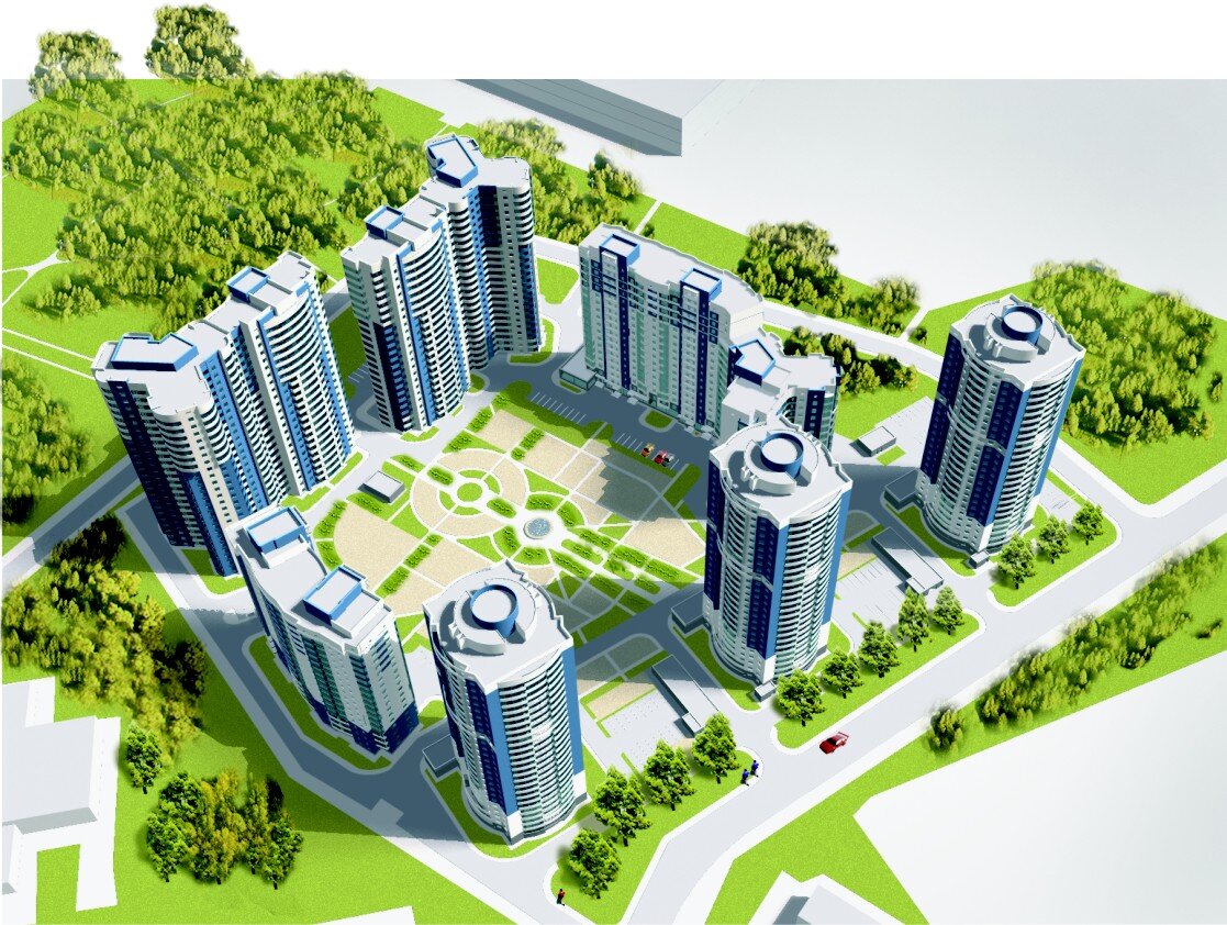 Один из первых проектов застройки нашего микрорайона. На картинке все красиво, в итоге - 4 дома оказались долгостроями.  