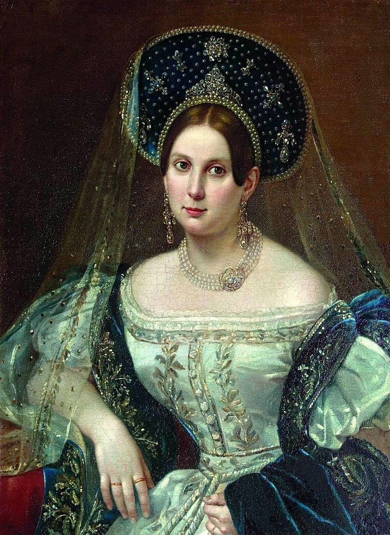 Пимен Орлов. Портрет неизвестной в придворном русском платье. Около 1835, Эрмитаж.