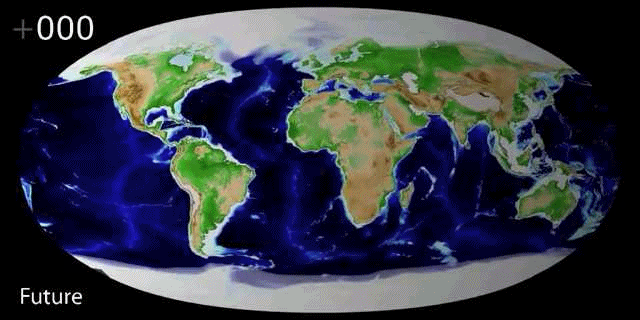 Как раз один из прогнозов движения материков в сторону нового сверхконтинента Пангея Ультима