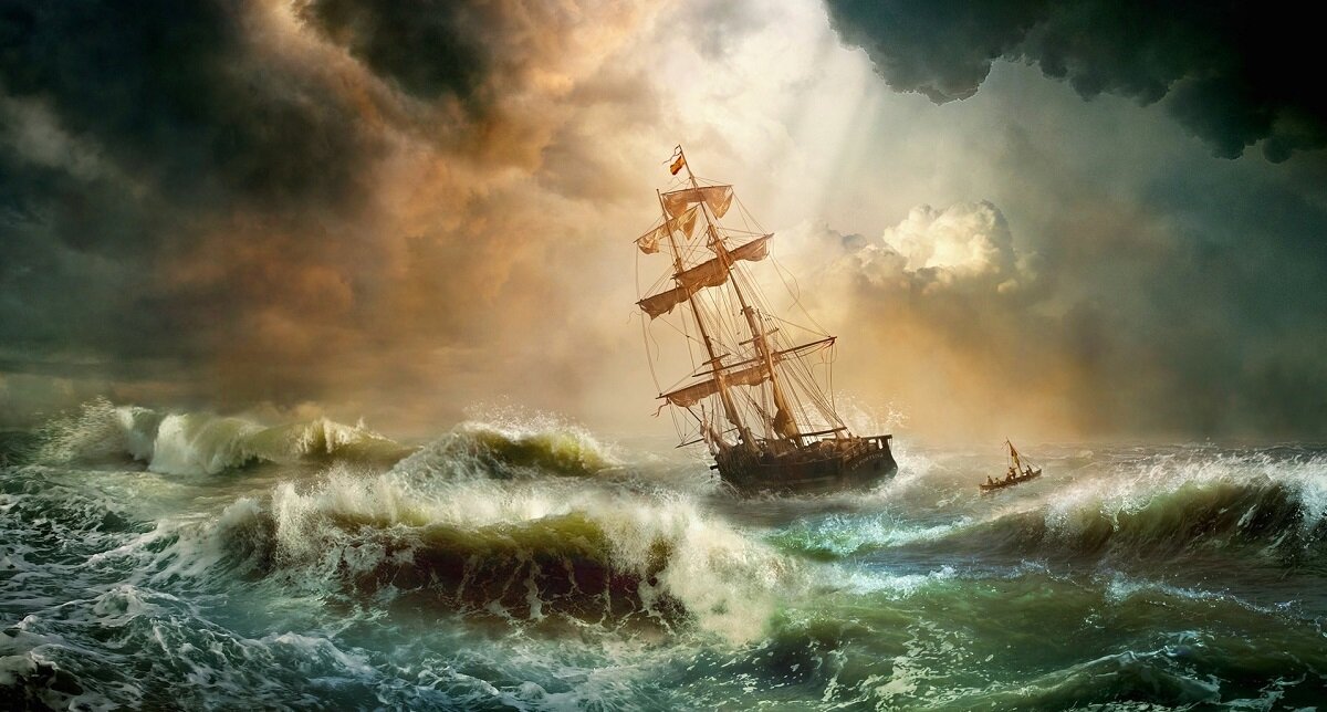 корабль в шторм
