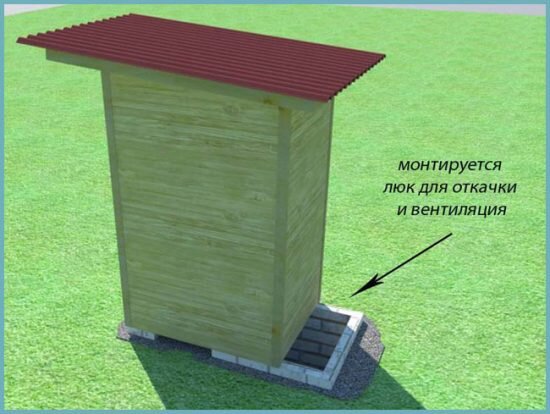 Чертеж дачного туалета, размеры и 3D модель