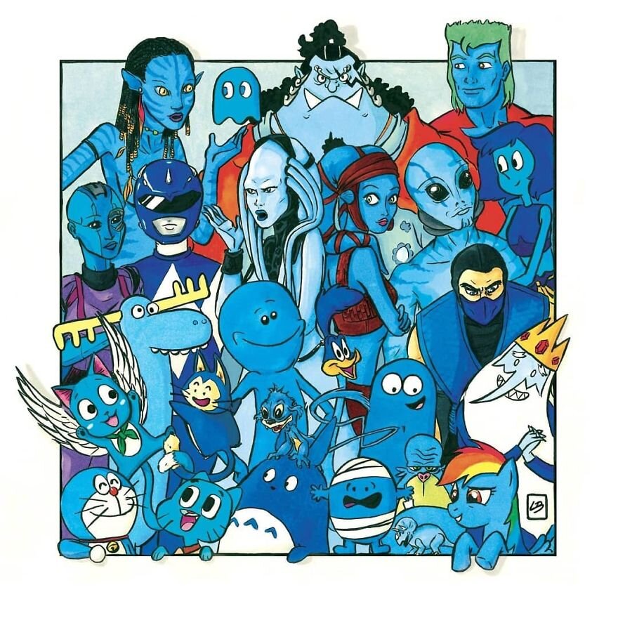 Аватар синие человечки. Синие голубые персонажи. All blue characters. Синий мультяшный герой. Синие персонажи мультфильмов.