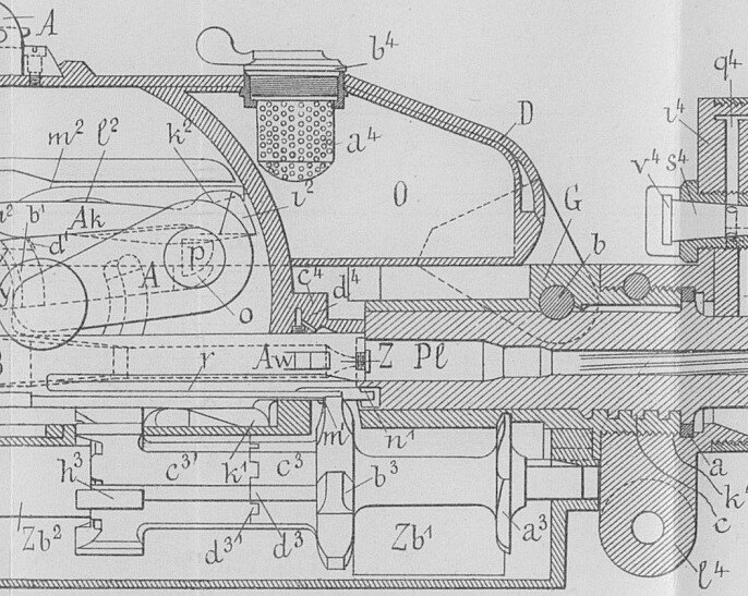 Система подачи масла в пулемете Шварцлозе обр. 1907 года.