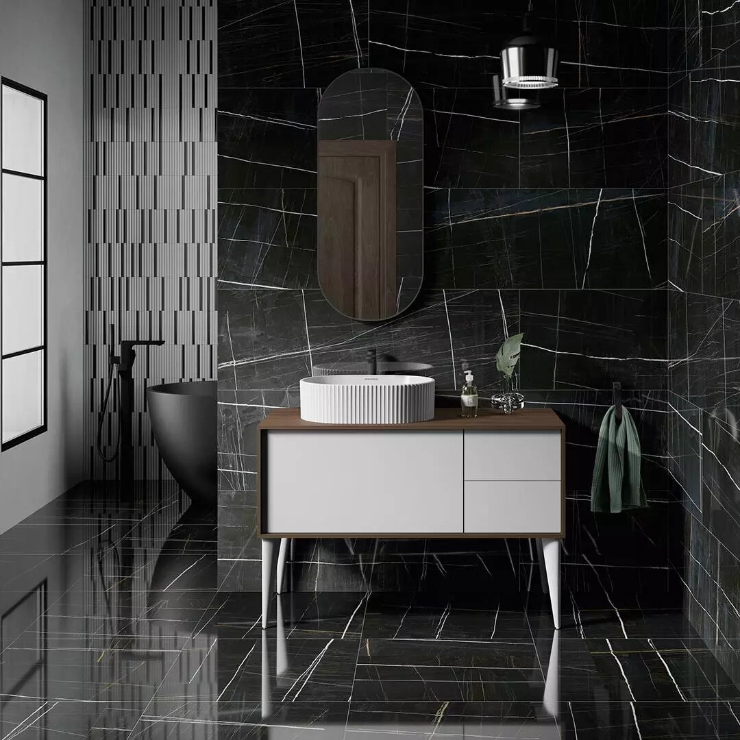 KERAMA MARAZZI | коллекция плитки ГРЕППИ, тумба ATOLLO, раковина VENTO, зеркало CONO