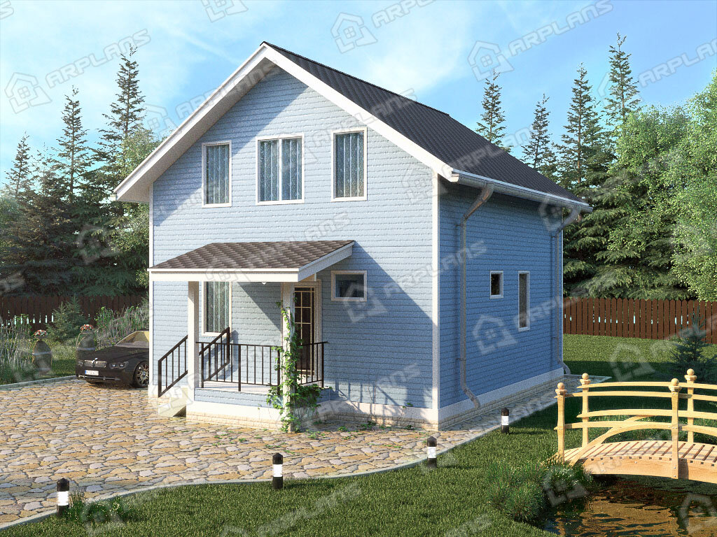 Фото 1 двухэтажного каркасного дома с мансардой 4 спальнями и тех. помещением. Общая площадь до 100 (97) кв м. Источник arplans.ru Проект И-019