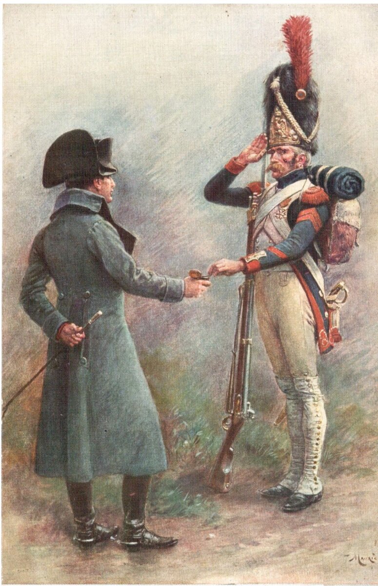 Наполеон Бонопарт на фоне гренадёра императорской гвардии 