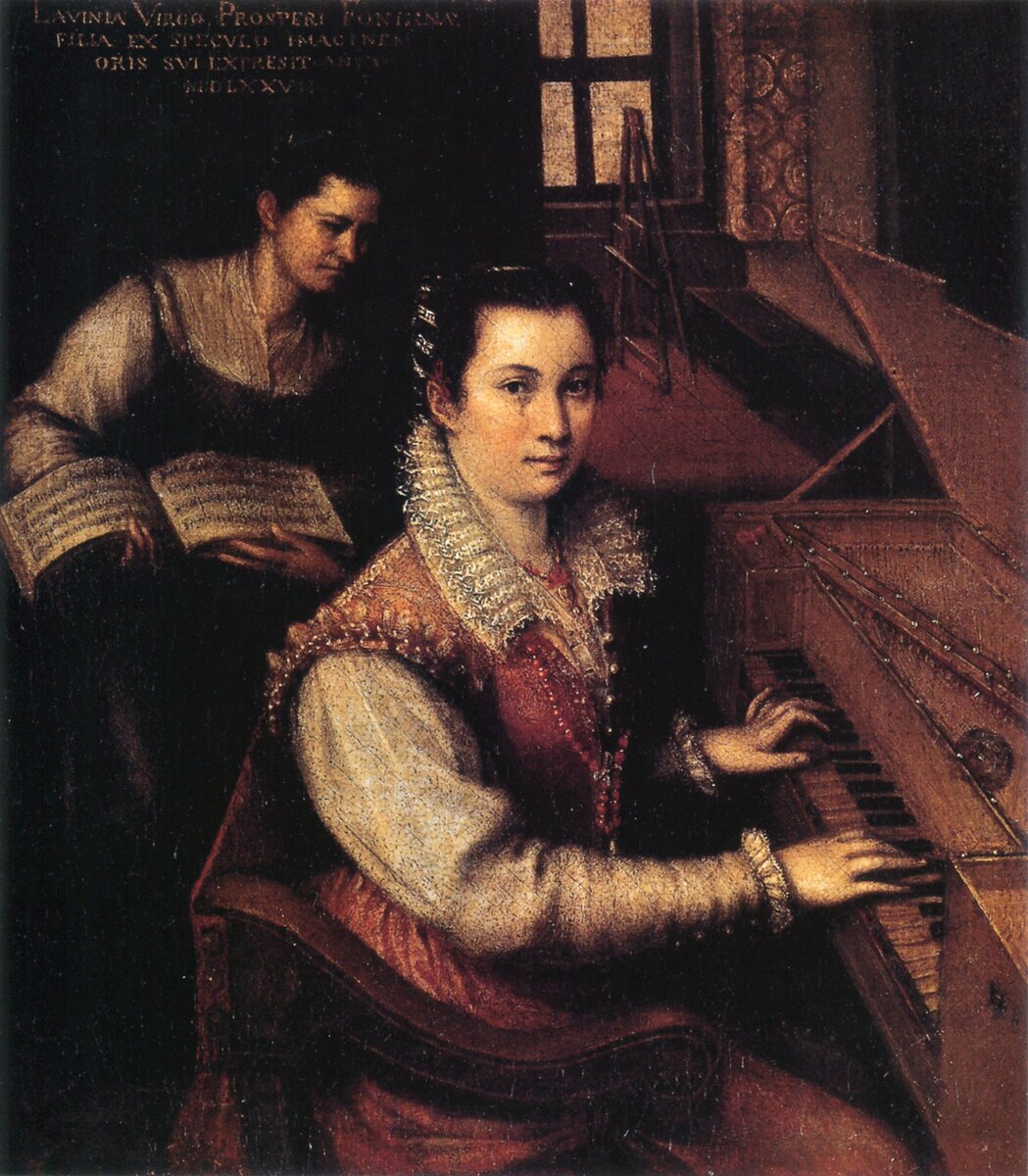 Лавиния Фонтана, Автопортрет за клавикордами, в сопровождении служанки, 1570-е г.г.