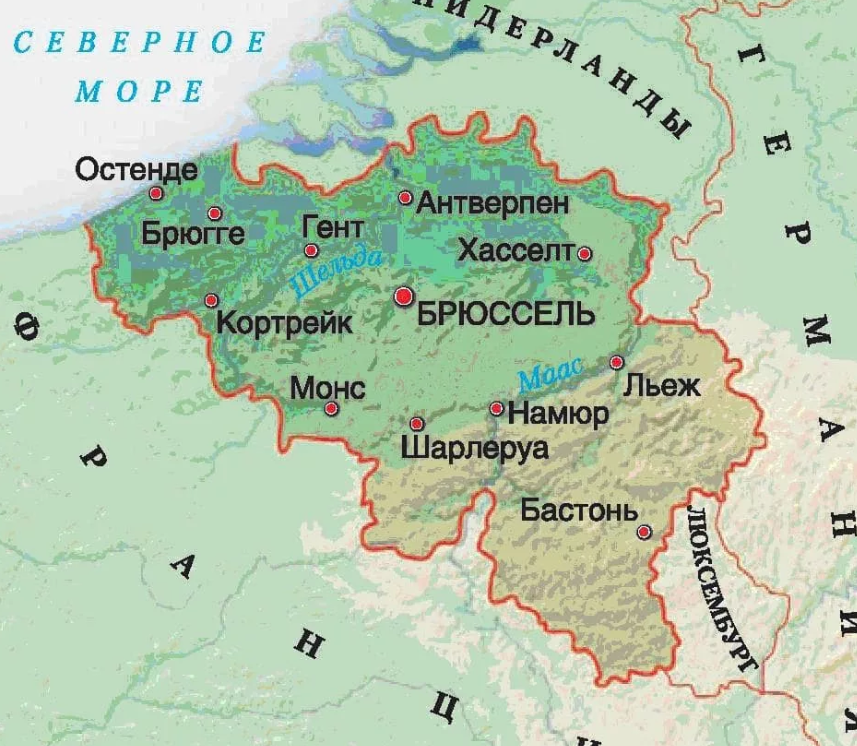 Физическая карта Бельгии, на которой видно, с какой угрозой могут столкнуться бельгийцы