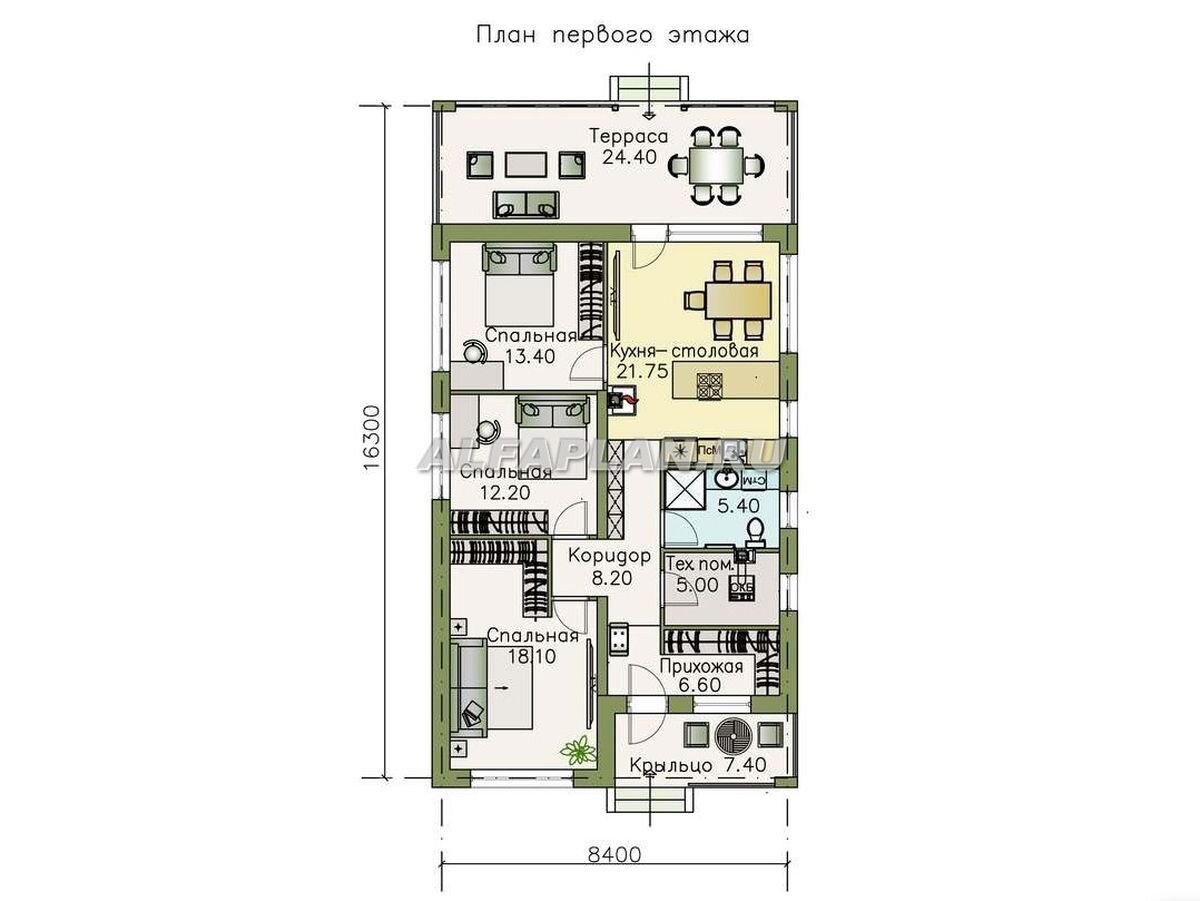 Планировка одноэтажного дома по проекту "Каллиопа" 620К                                                           © Владимир Тарасов            