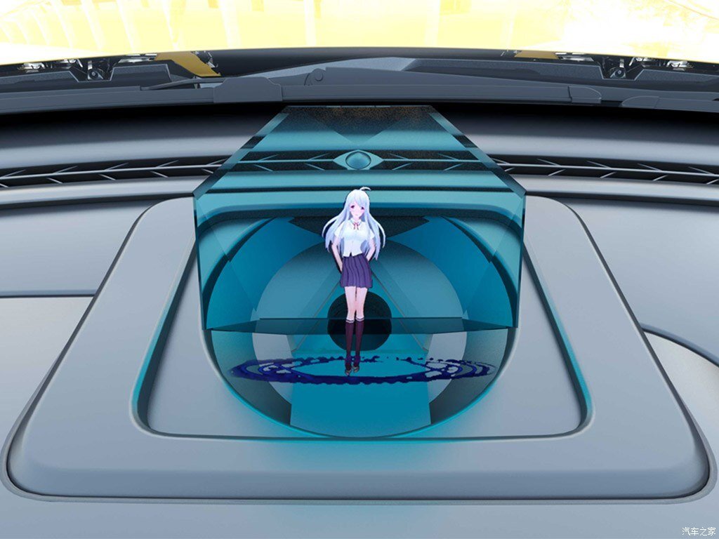 3D-голограмма аниме-девушки в автомобиле