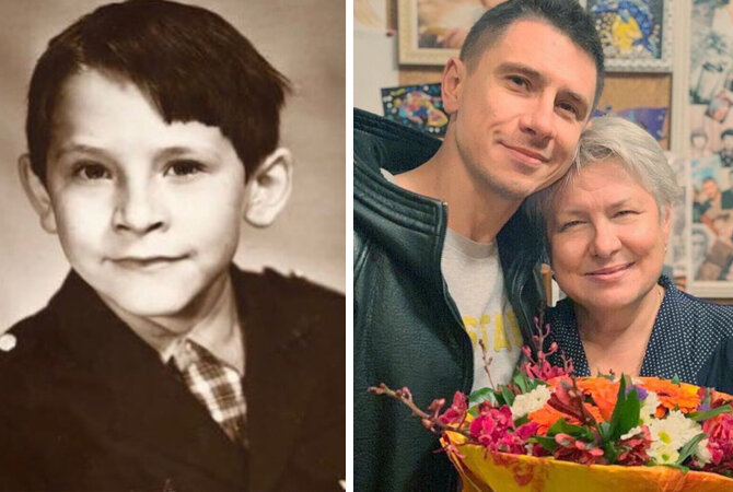 Тимур Батрутдинов. Слева в детстве. Справа с мамой Натальей Евгеньевной