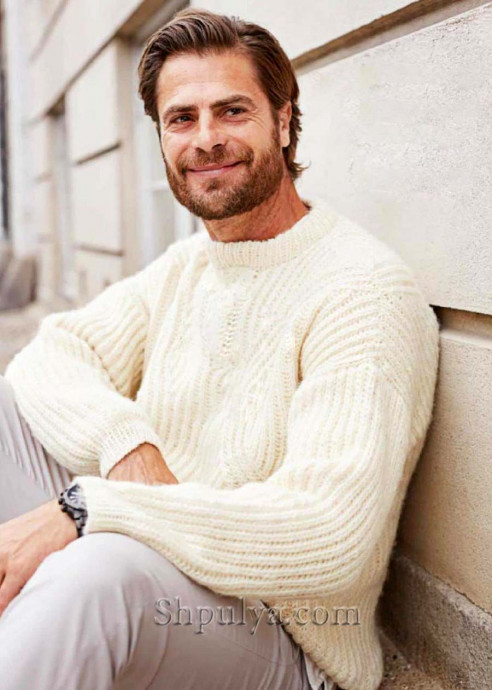 Классический мужской пуловер спицами