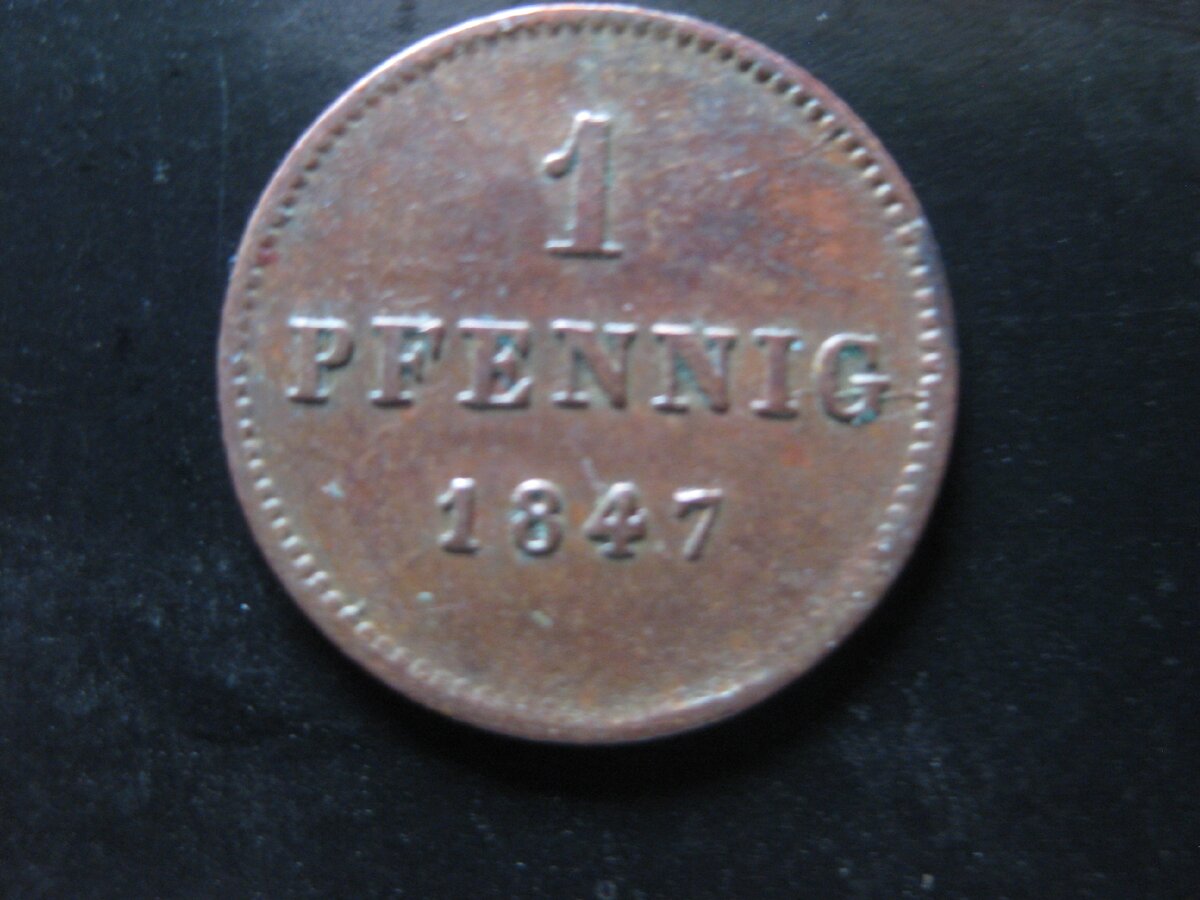 1 пфенниг 1847 года  Бавария.