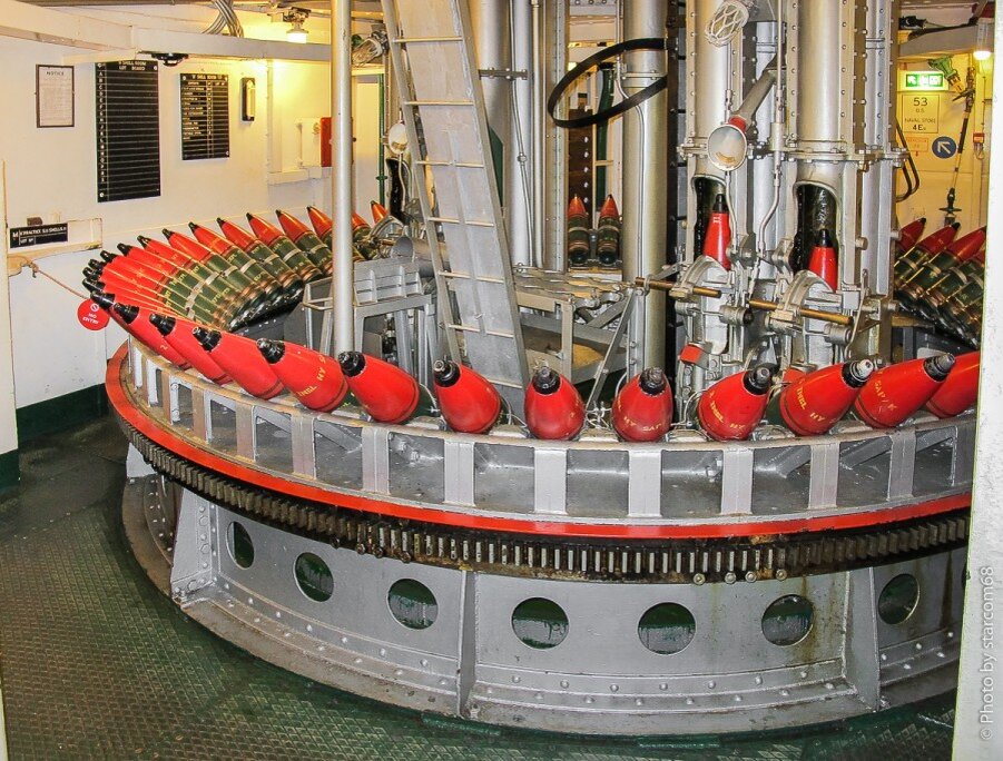 В перегрузочном отделении одной из башен крейсера "Белфаст"