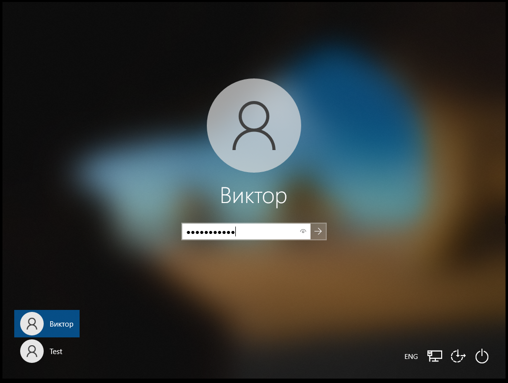 Окно ввода пароля Windows 10