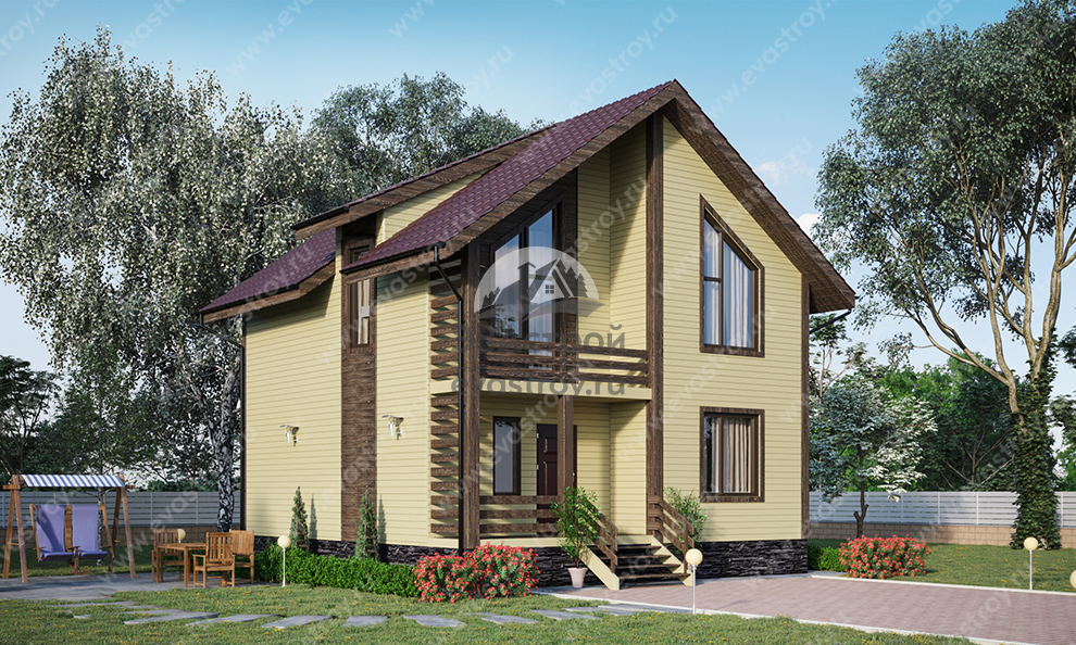 Проект дома 107 м2 из газобетона с мансардой, кабинет и балконом - KVR-153