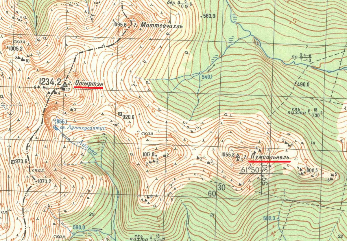 Где находится перевал. Топографическая карта перевал Дятлова. Гора Отортен на карте. Гора Отортен на карте России. Горы Чистоп и Отортен на карте.