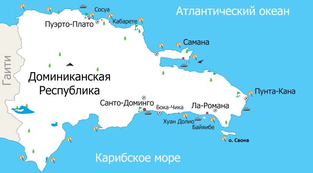 Курортная зона Ла-Романы на карте Доминиканы
