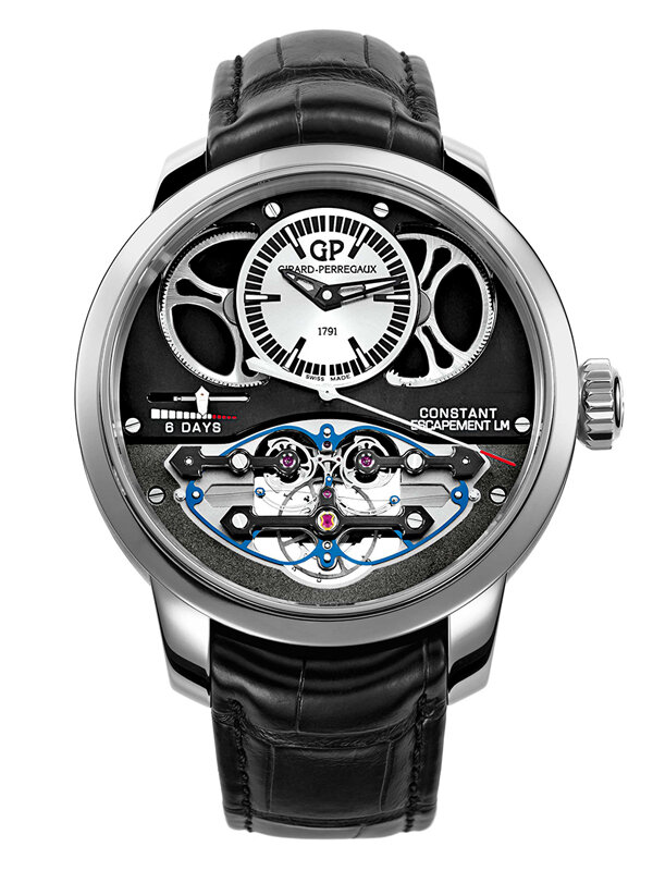 Часы Girard-Perregaux Haute Horlogerie в 46 мм корпусе из титана с турбийоном и индикатором запаса хода. 