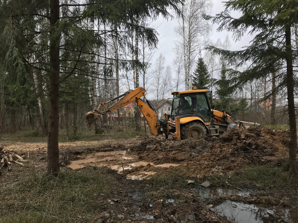 Снятие плодородного слоя, укладка геотекстиля и засыпка песком
