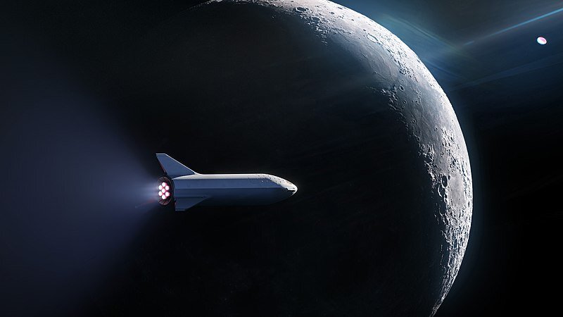 Источник фото: https://uk.m.wikipedia.org/wiki/Файл:Starship_passing_the_Moon-2018_version.jpg