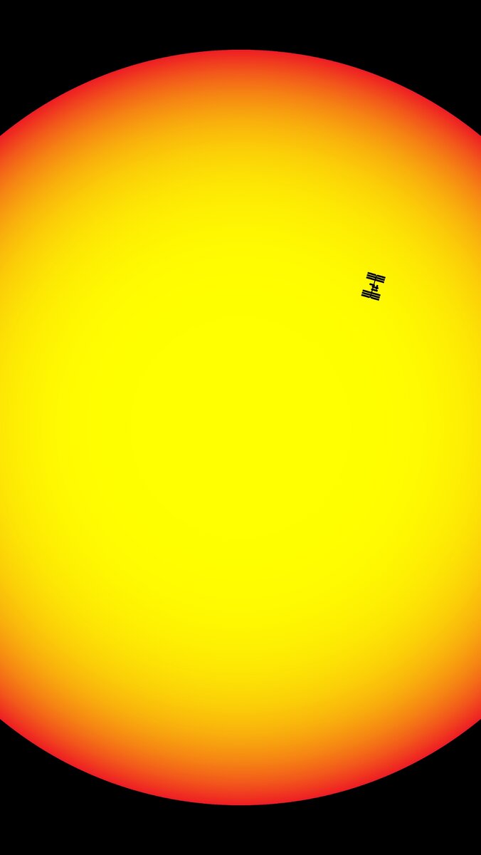 Пролёт МКС по диску солнца