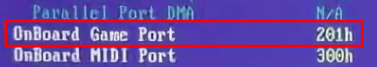Пример параметра Onboard Game Port