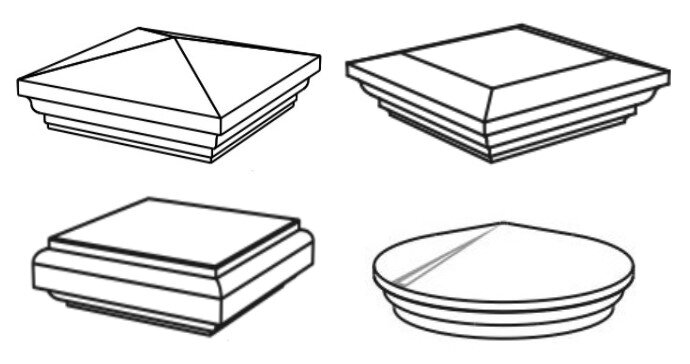 Варианты возможных конфигураций крышек на столбы забора