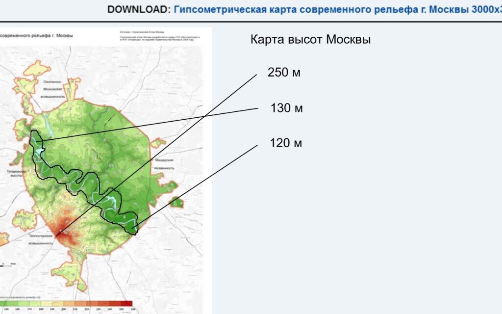 Карта низин и возвышенностей московской области